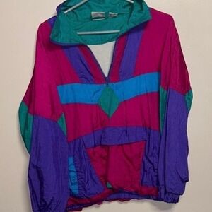 Vintage 90s Mens Purple Pink Blue Athleisure Jacket Windbreaker Retro large